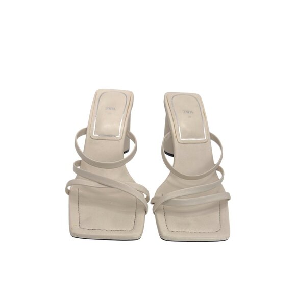 ZARA Y2K Strappy Square Toe Block Heel Sandals Ivory Size 39 (US 8) - Picture 3 of 8